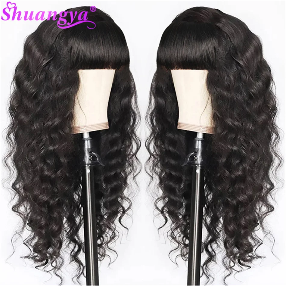 Парики Shuangya из человеческих волос свободные с глубокой волной челкой