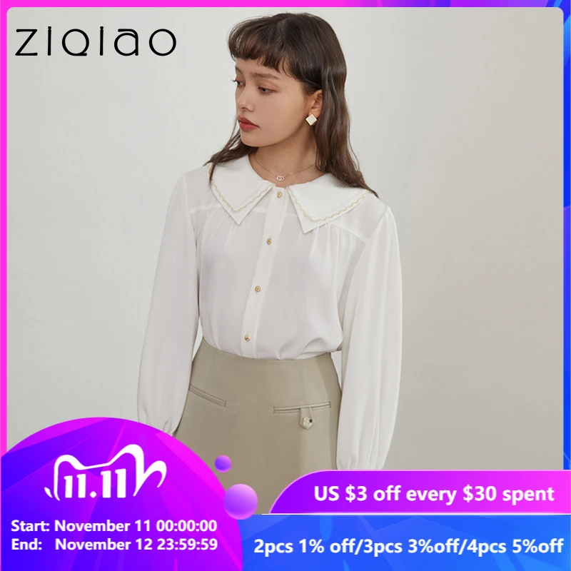 

Блузка ZIQIAO, Офисная Женская белая рубашка, женская дизайнерская нишевая Весенняя Новинка 2021, Топ с длинным рукавом и французским кукольным ...