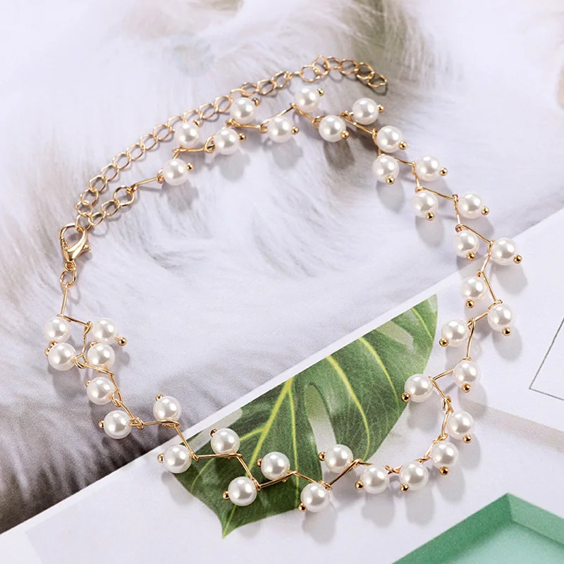

Korean Jewelry Fashion Simple Short Necklace Imitation Pearl Necklace Gold Necklace Women Statement Necklace Jewelry Choker