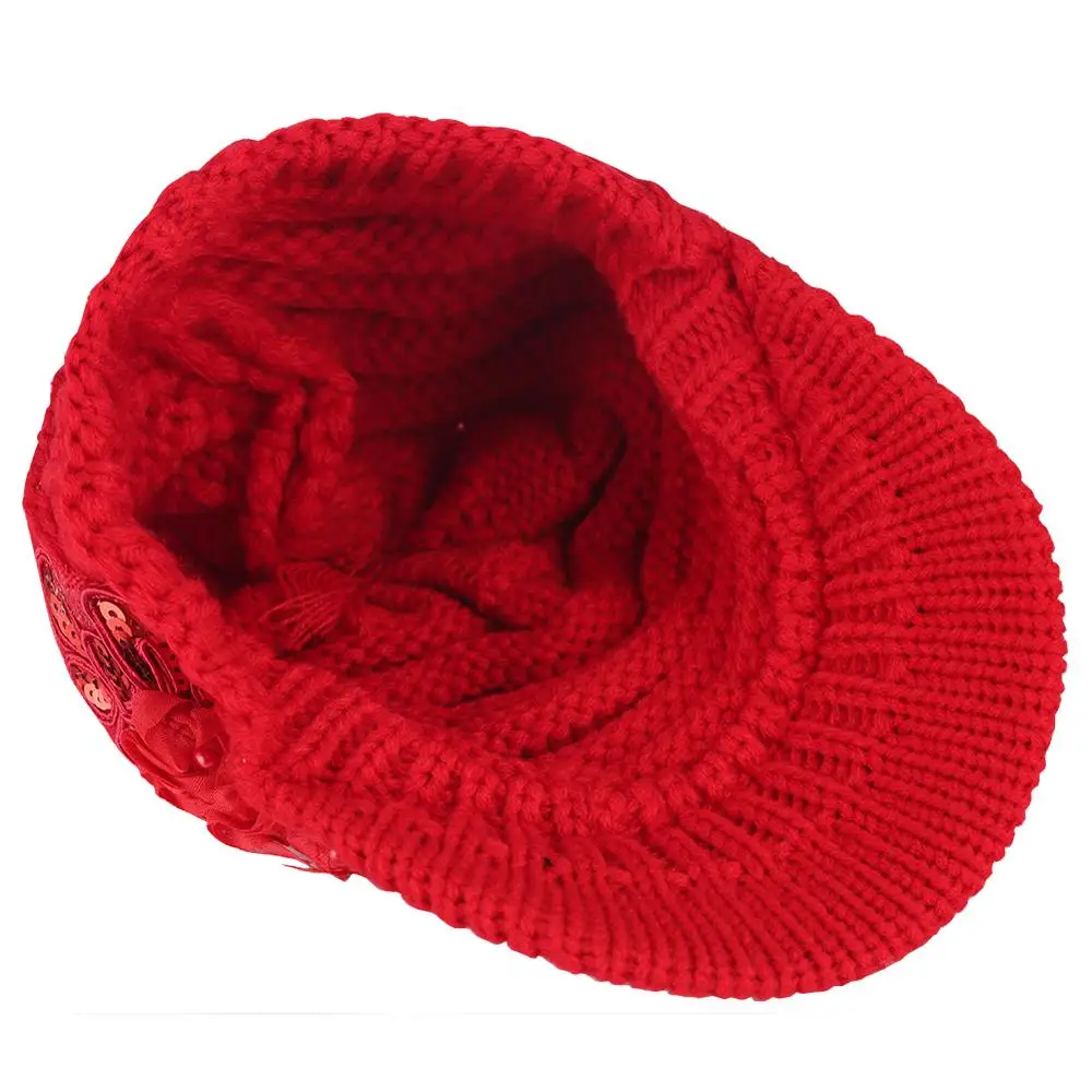 Женские зимние вязаные шапки с козырьком элегантная шерстяная шапка аппликацией