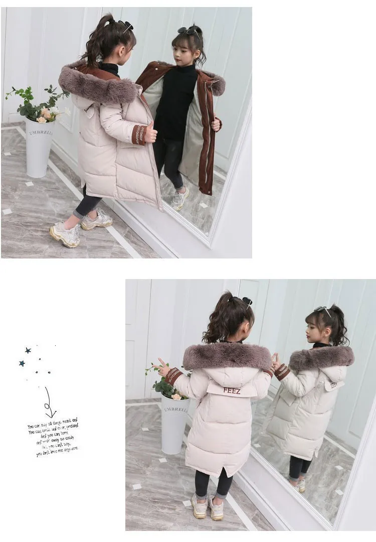 Детская зимняя пуховая хлопковая куртка г. Новая модная одежда для девочек детская одежда толстая парка зимний комбинезон с меховым капюшоном, верхняя одежда, пальто