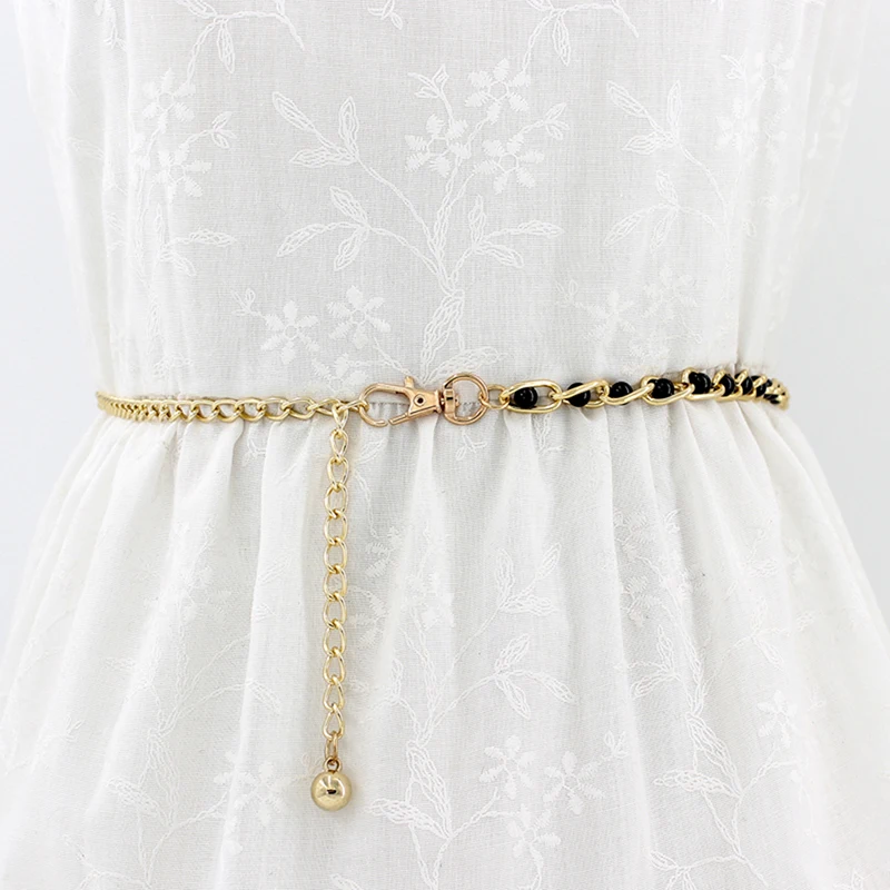 

Women Strap Dress Belt Pearl Decorative Fashion Ladies Metal Adjustable Thin Ladies Waist Elegant Chain Clothess Accessories