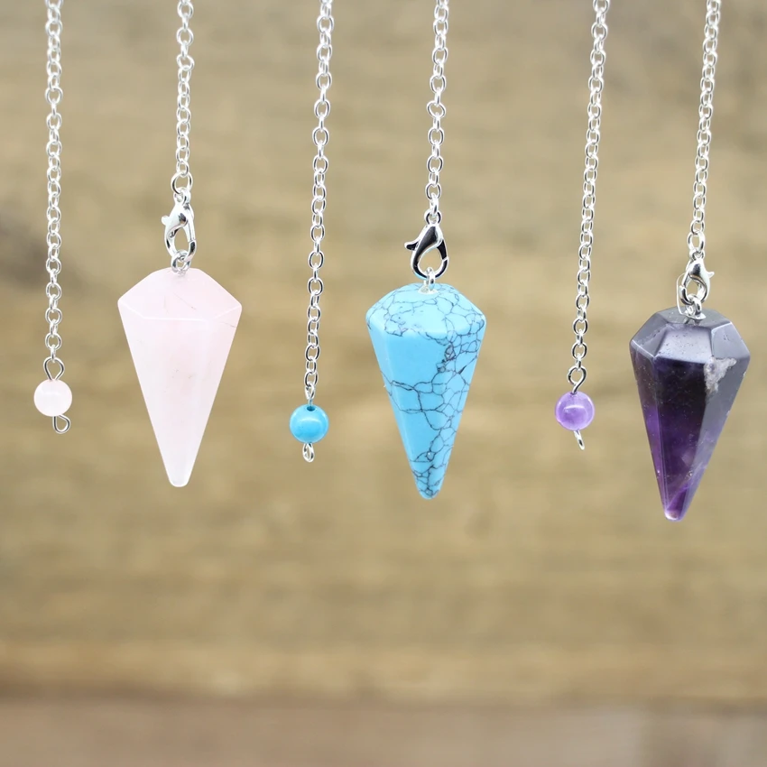 

Faceted Cone Amethysts Reiki Pendulum Pendant,Healing Natural Stone Dowsing Meditation Divination Pendule Chain Jewelry,QC6005