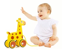 montessori baby toys cartoon animal drag car early hand pull rope push pull walker children wood toy car
