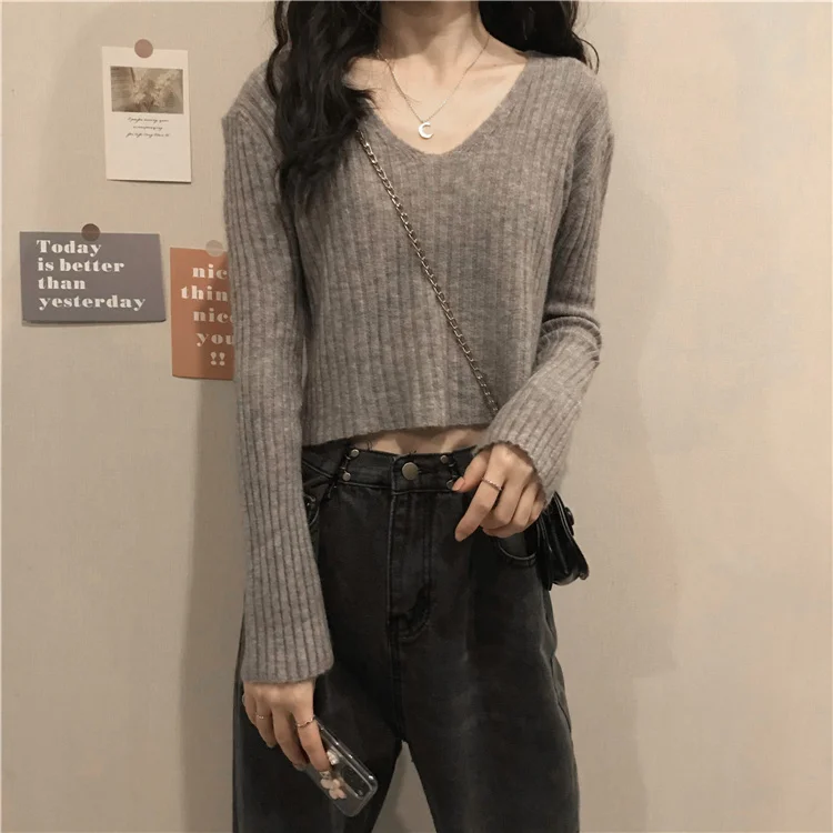 

Свитер женский осенний трикотажный, теплый, однотонный