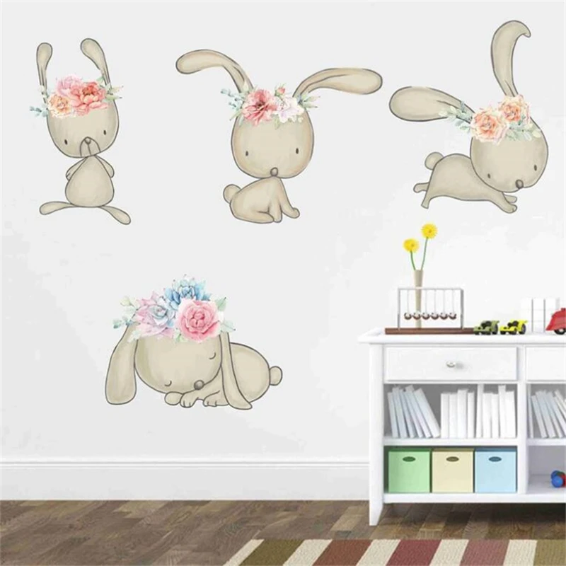 

Cute cartoon rabbit PVC Stickers DIY Decorative Wall Stickers for Kids Rooms Art Mural