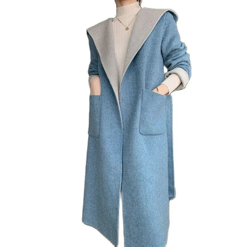 

N10 women's Double-Sided Wool Overcoat Women's Two-Tone Woolen Coat Women's Loose Hooded Coat wool coat women fur overcoat