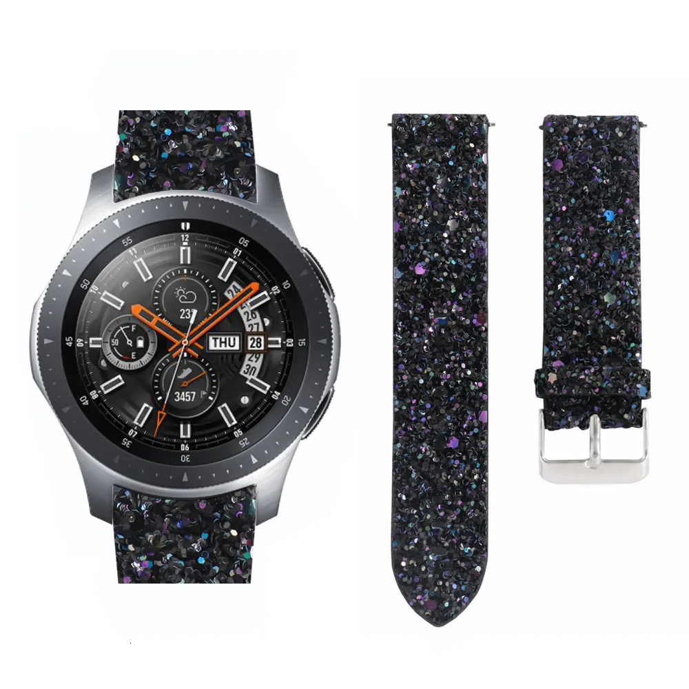 22 мм/20 мм ремешок для samsung Galaxy Watch 46 мм/42 блестки кожаный сверкающий Замена huawei часы