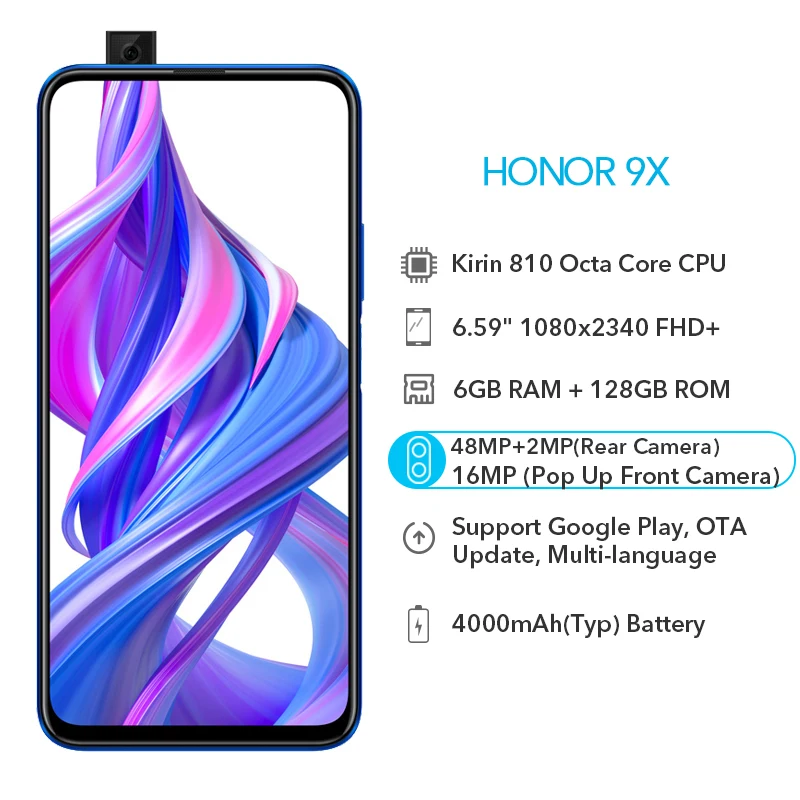 Honor 9X9X6 GB 128GB мобильный телефон Kirin 810 Octa Core 48MP двойная камера 6,5" полный дисплей 1080*2340 4000mAh смартфон Google