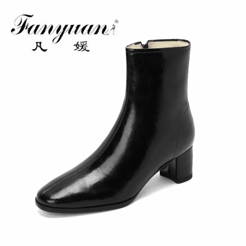 

Fanyuan Elegant Women Ankle Boots Genuine Leather Wool Female Side Zipper High Heels Boots Winter Concise Wedding Shoes Woman