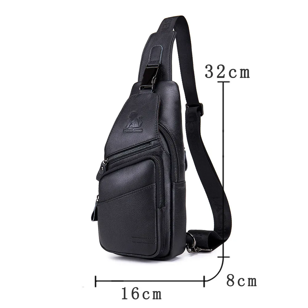 

Men's Sling Chest Bag Genuine Cowhide Leather Crossbody Shoulder Bag Leisure Out-door Travel Sport Function Pack