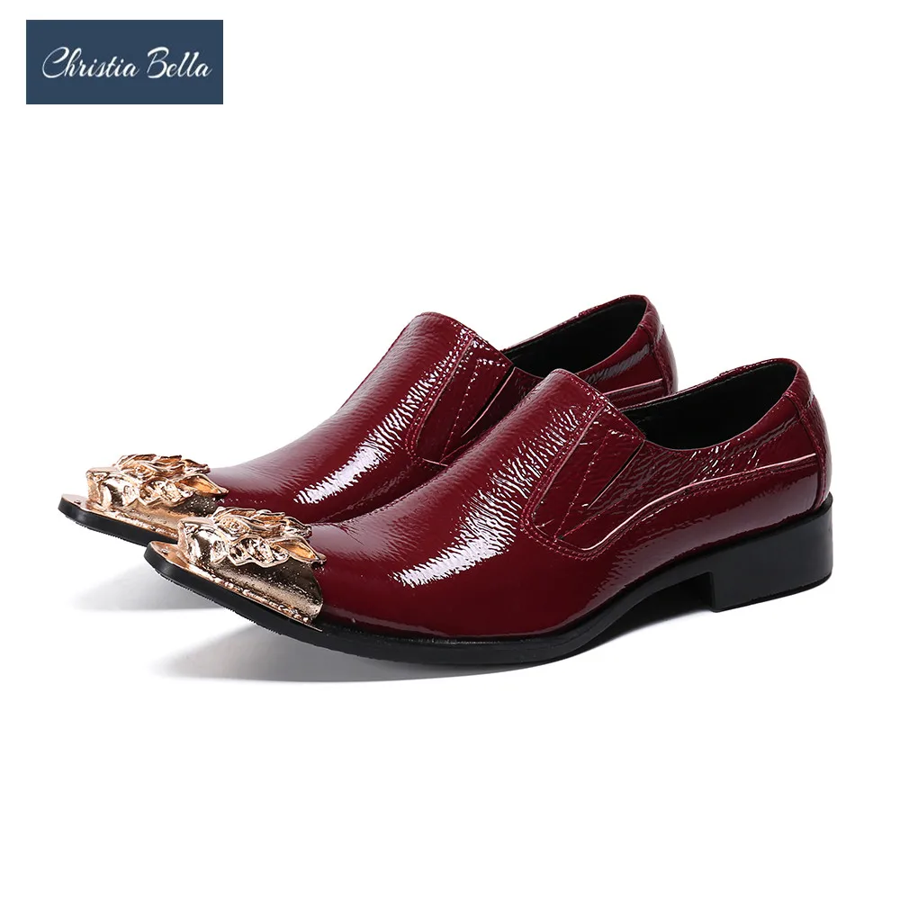 Новинка красные мужские туфли из натуральной кожи металлический острый носок