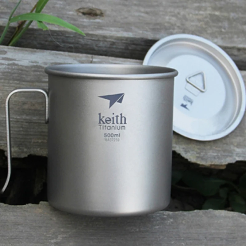 Ультралегкая титановая чашка для воды Keith однослойная кемпинга с крышкой уличная