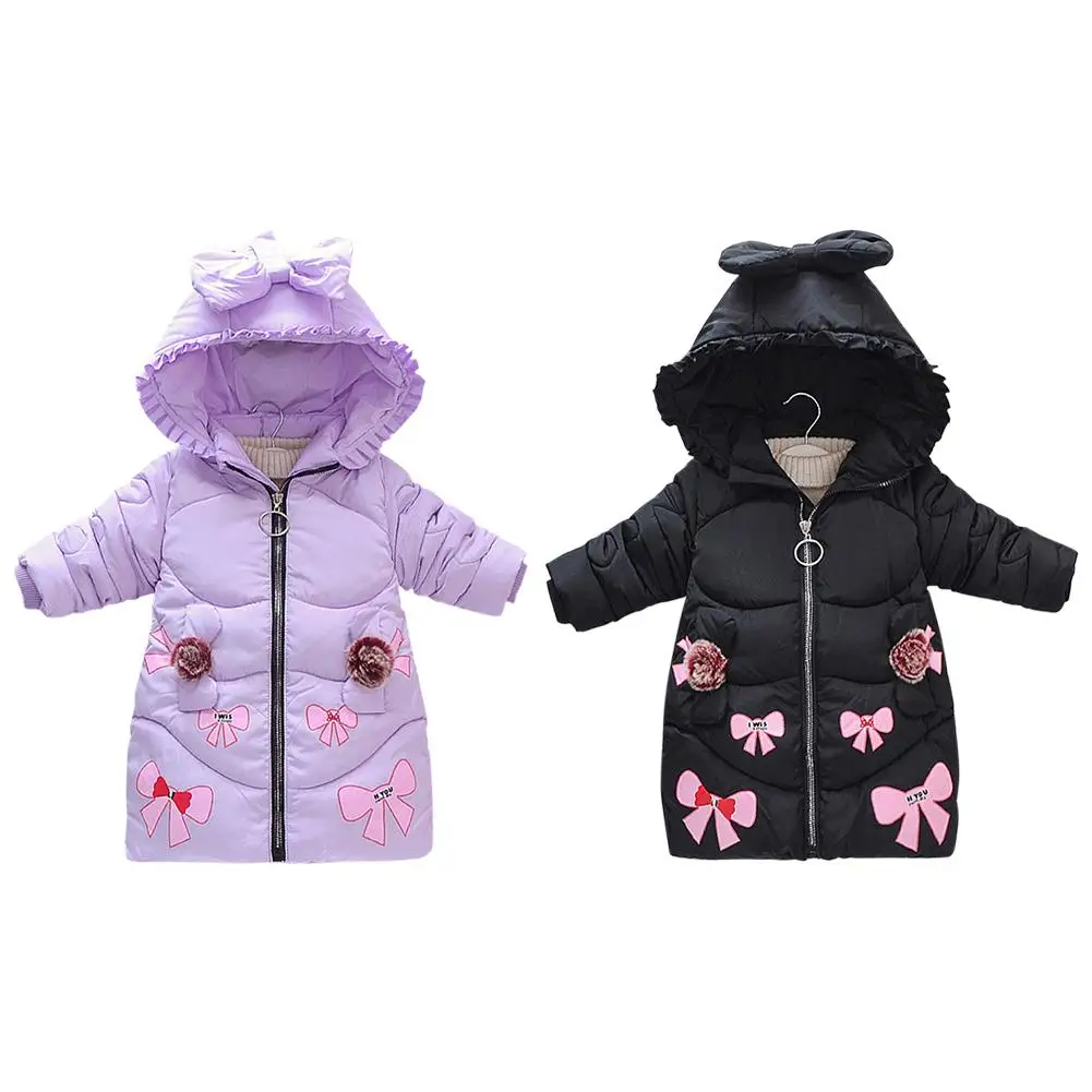 

KLV Children Bowknot Zipper Hoodies Coat Kids Girls Pocket Outwear Casual Thickened Autumn Winter Cotton Hooded Outfit