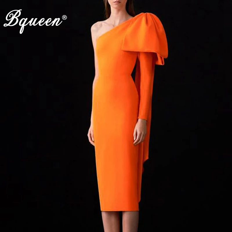 Bqueen Новое модное сексуальное платье на одно плечо с рюшами и бантом вырезом