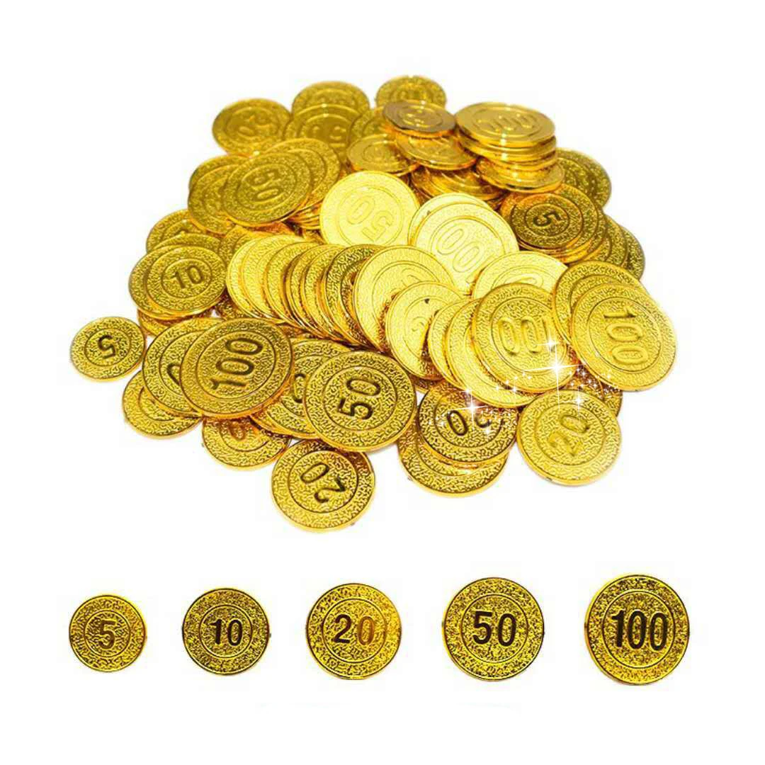 

100 шт Пластиковые Золотые сокровище монеты капитан Пираты Карибского моря монета для маленьких детей для костюмированной вечеринки реквиз...