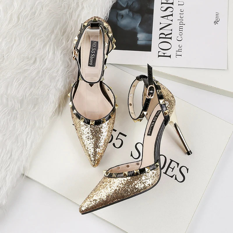 2019 женские летние роскошные босоножки на высоком каблуке 9 5 см с заклепками