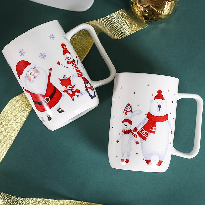 Женская керамическая кружка с ручкой мультяшным Санта-Клаусом симпатичная 400 мл