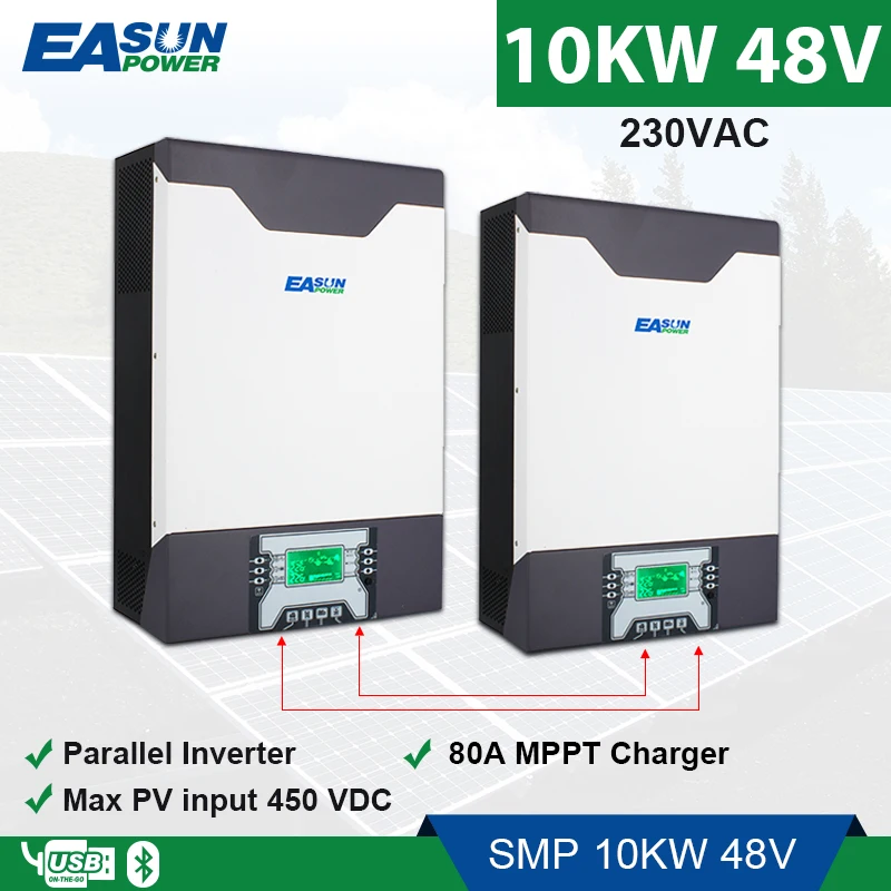 

POWER Hybrid Solar Inverter 10KW 80A MPPT Charger PV Input 500VDC 10000W 48V 230VAC Pure Sine Wave 1&3 Phasen Inverter