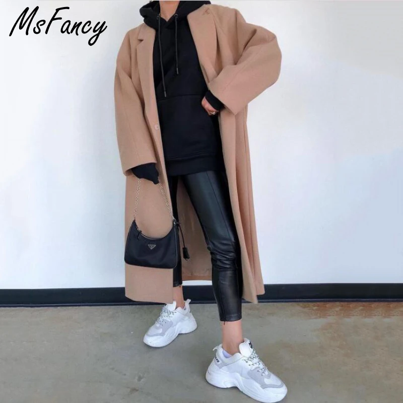 

Msfancy, коричневая Женская зимняя куртка из смешанной шерсти, корейская мода, Singlw на пуговицах, Женское пальто 2021, длинное пальто