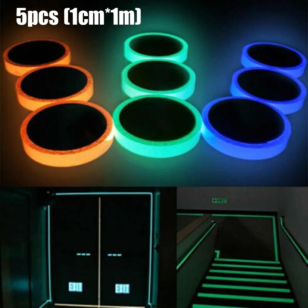

5Pcs Solid Color Luminous Tape Sticker Tape Glow In The Dark 5PCS For Home Decoration Warning Sign Drop Shipping