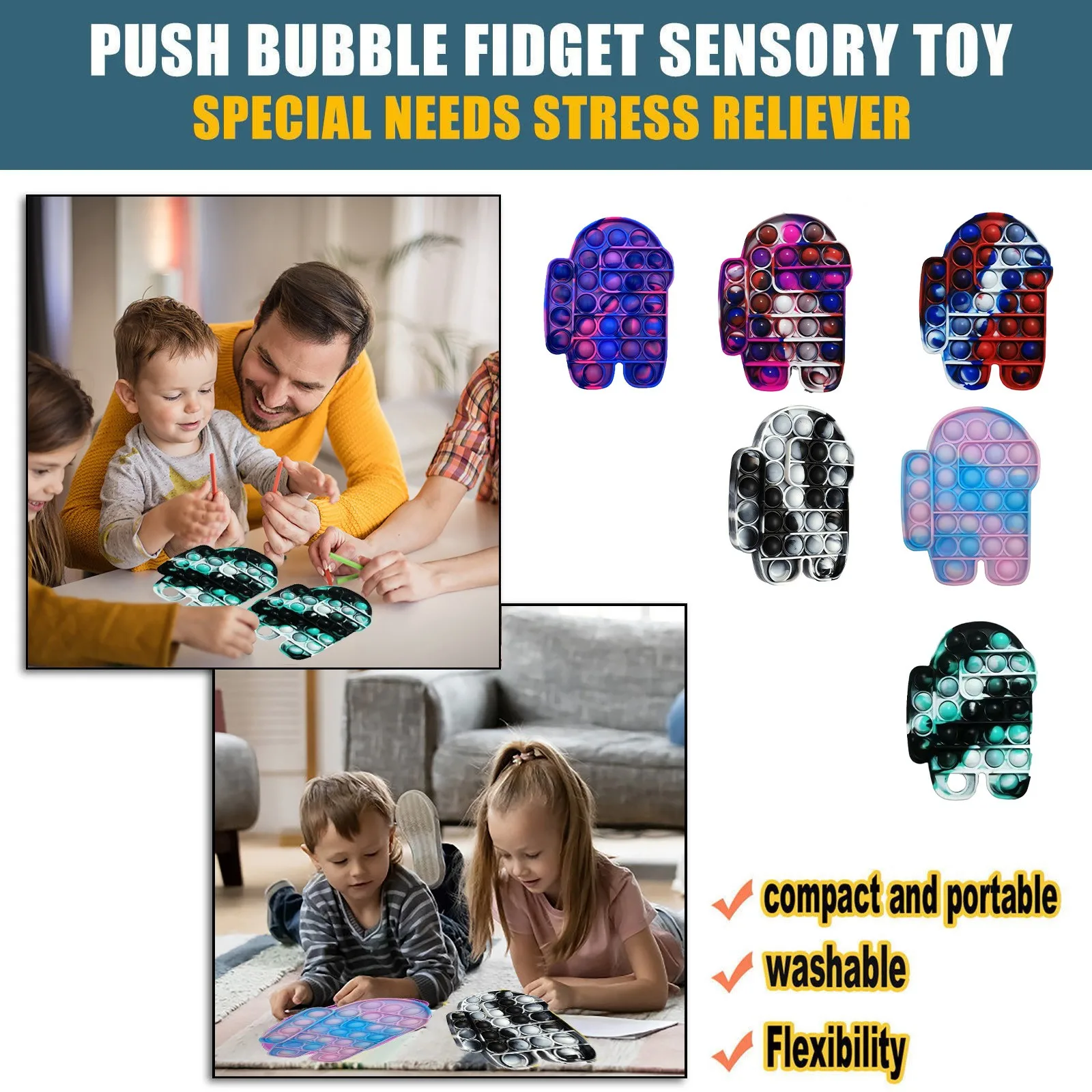 

Pop Among Fidget Toy Anti Stress Special Needs Toys Big And Small Size Push Bubble