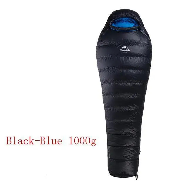 Black Blue-1000g Naturehike на открытом воздухе утка вниз теплый спальный мешок Сверхлегкий типа «кокон» Зимний Открытый Пешие прогулки сохраняет тепло водонепроницаемый спальный мешок - Цвет: Black Blue-1000g