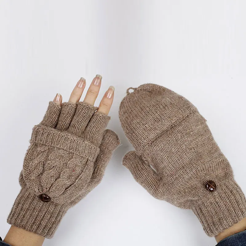 Для женщин Теплые мягкие зимние перчатки варежки без пальцев трикотажные