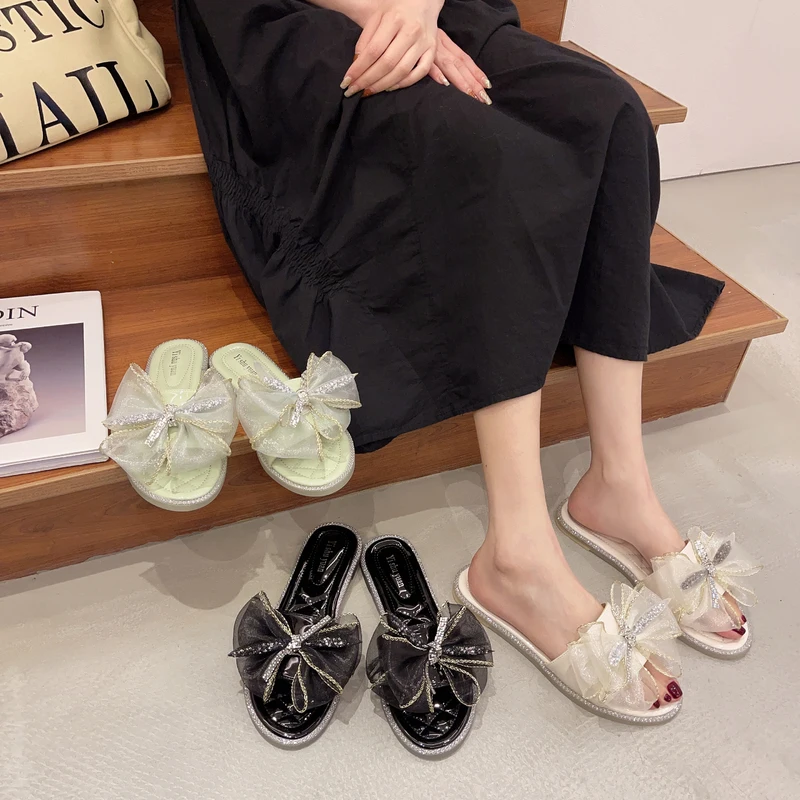 

Shoes Ladies' Slippers Low Butterfly-Knot Slipers Women Luxury Slides Soft 2021 Flat Designer Fabric Rome PU Fashion Butterfly-k