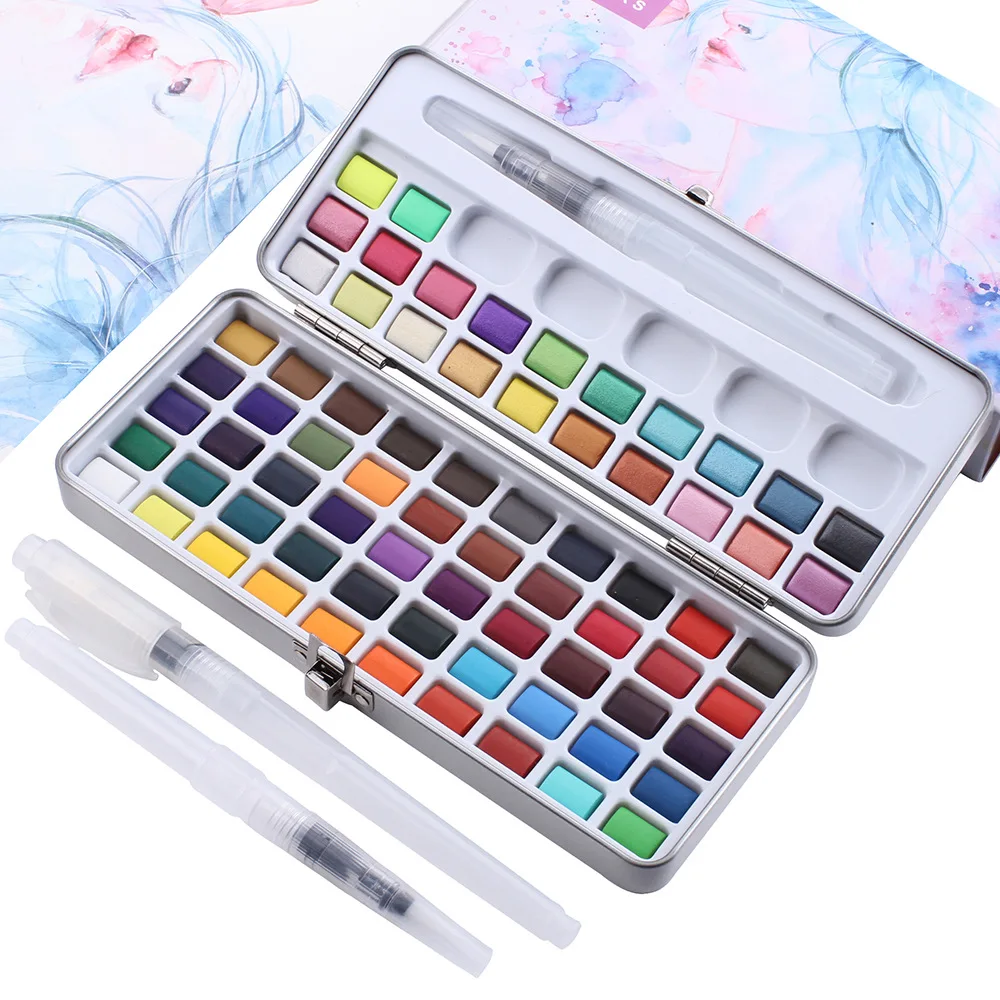 

50/72/90 Color Solid Watercolor Paint Set Portable Pearlescent Color Fluorescent Color Concentrated Solid Watercolor Paint Set