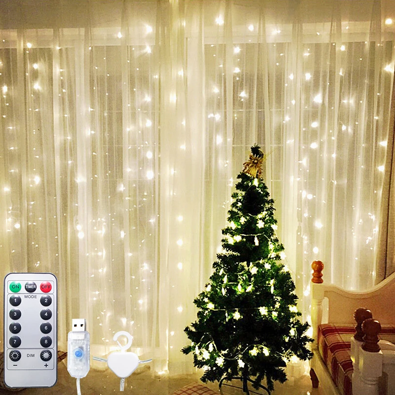 

LED Fairy String Curtain Light Garland 2022 New Year Christmas Wedding Holiday Party Decorations For Home Bedroom Room Festoon