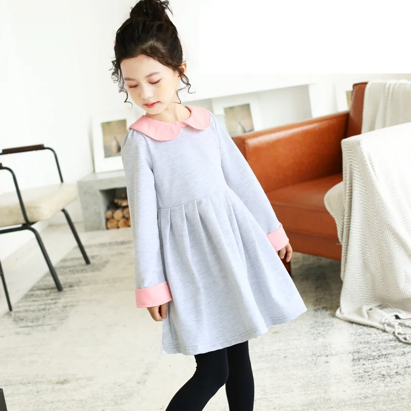 Новинка 2019 осенне-зимние платья для девочек плиссированное платье с длинным