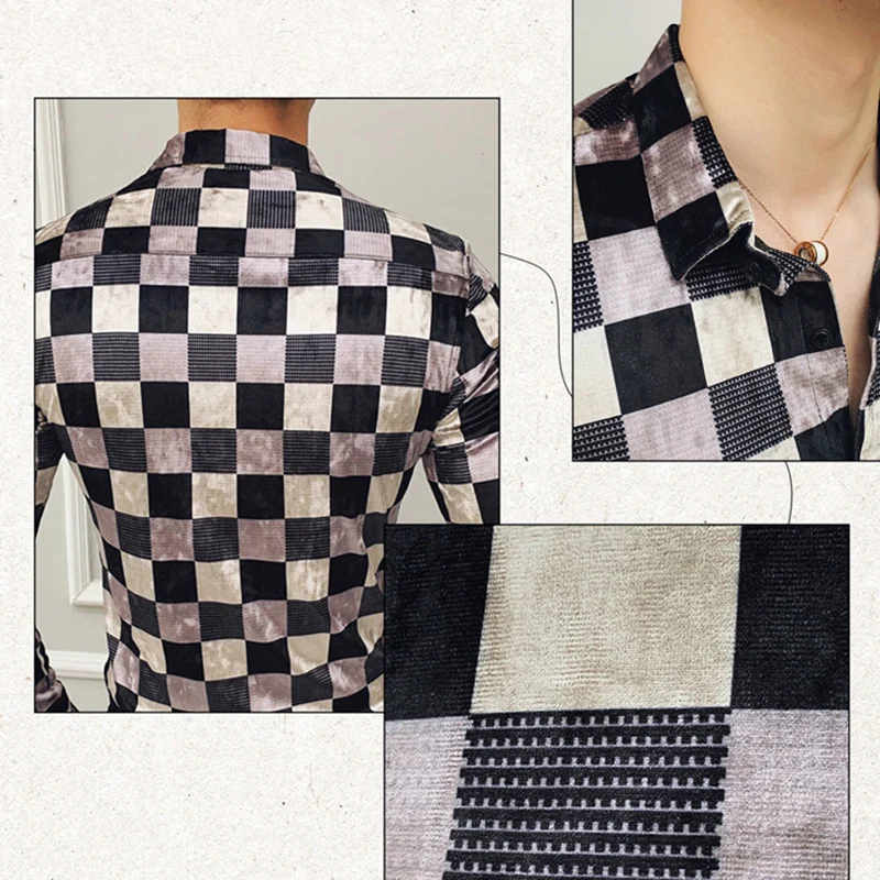 

Men Flannel Plaid Shirt Winter Velvet Check Shirts For Men High Quality Long Sleeve Streetwear Camisa Social Masculina V589