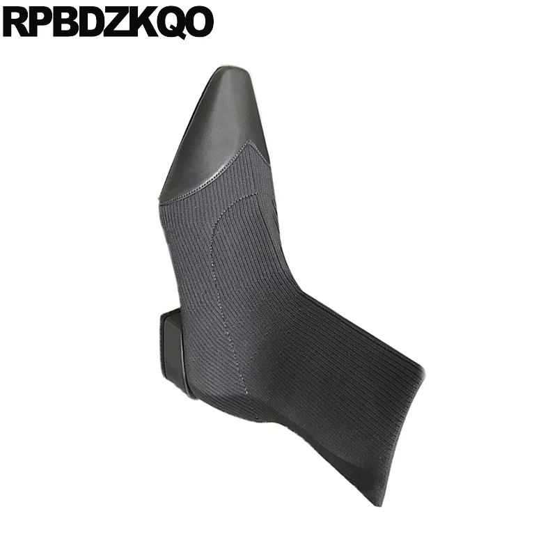 Ботинки женские короткие вязаные квадратный носок квадратная подошва без