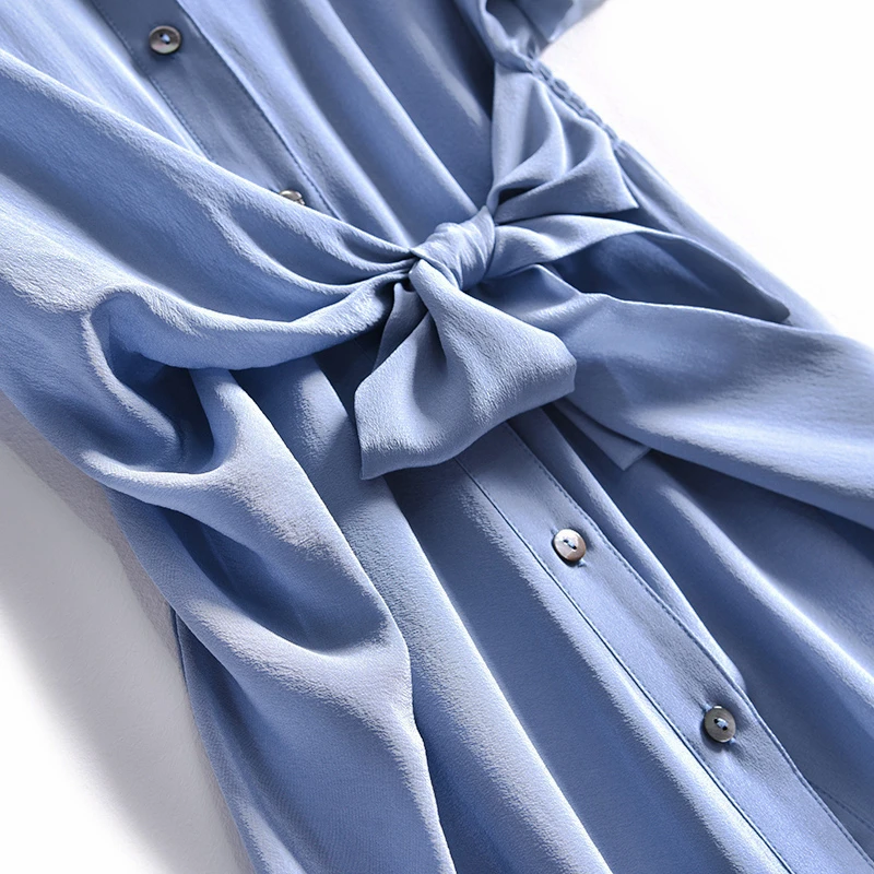 100% шелковое платье для женщин однотонное с поясом и пряжкой v-образный вырез