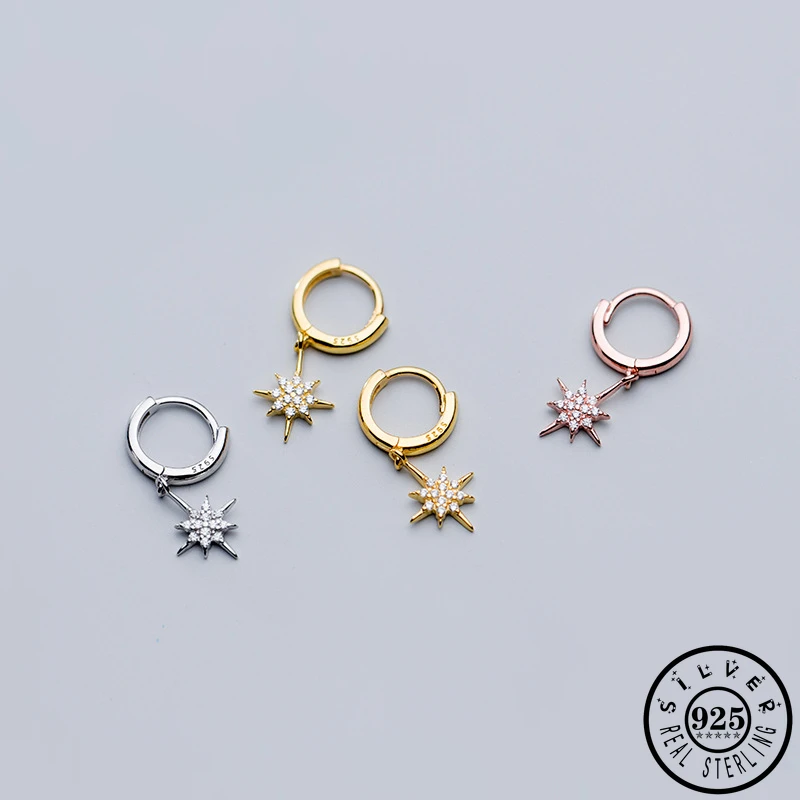 100% 925 Стерлинговое Серебро кубического циркония и брелоком в форме звезды обручи