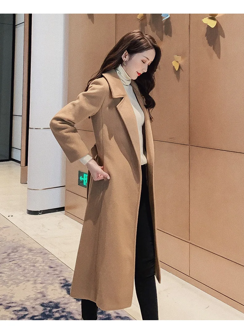 Женское Элегантное зимнее пальто Бандажное шерстяное длинное кардиган