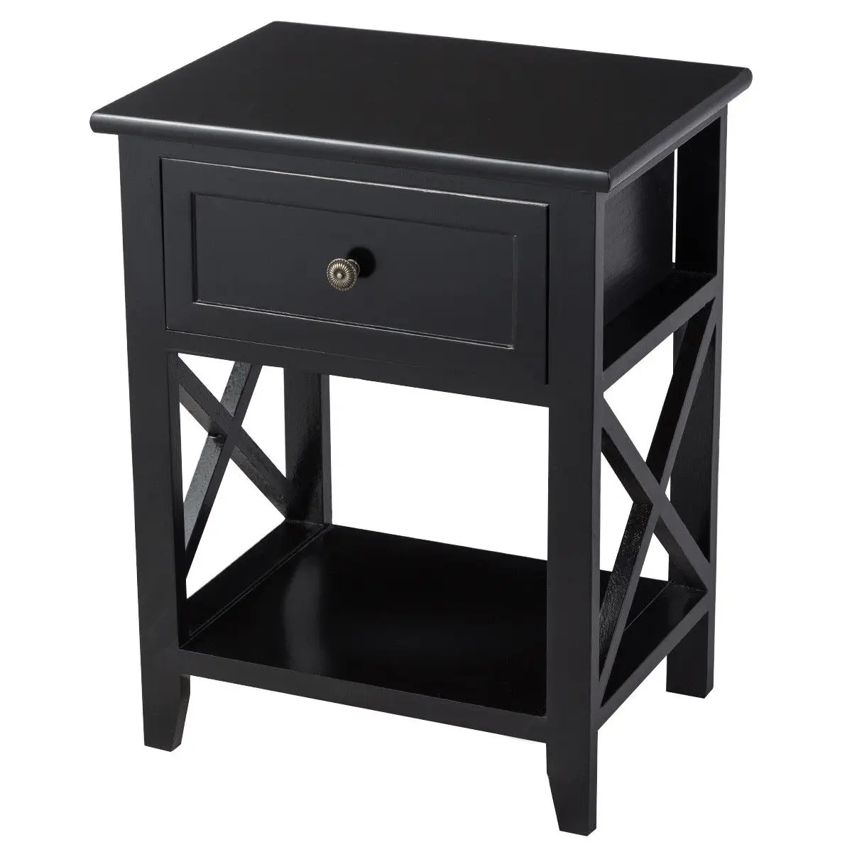 

Costway 2PCS End Bedside Table Nightstand Drawer Storage Room Decor W/Bottom Shelf Black