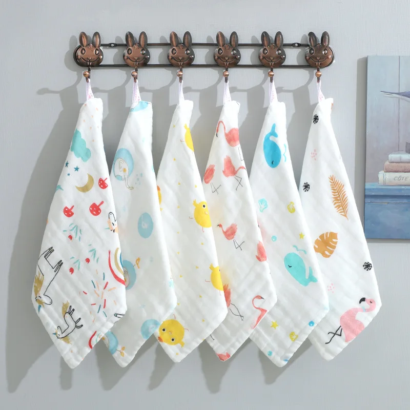 Детское полотенце хлопковое 6 слоев Марлевое для новорожденных с рисунком лица