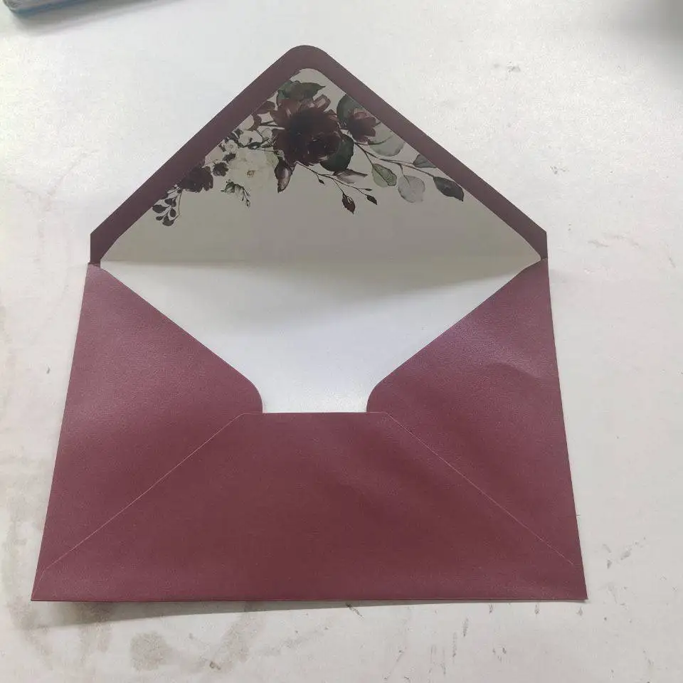 burgundy flower2 25x переливающийся перламутровый бумажный Свадебный пригласительная карта в конверте перламутровый Блестящий конверт 4 торжества - Цвет: burgundy flower2