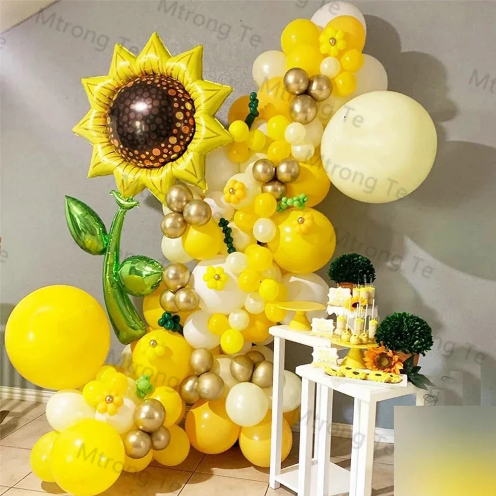 Globos de aluminio de girasol para decoraci&oacute;n, suministros de l&aacute;tex amarillo para fiestas rom&aacute;nticas, bodas, cumplea&ntilde;os, San Valent&iacute;n, 155 piezas-0