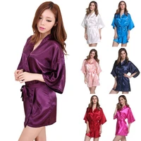 women plain satin robe dressing gown bridal wedding kimono sleepwear pajama set women