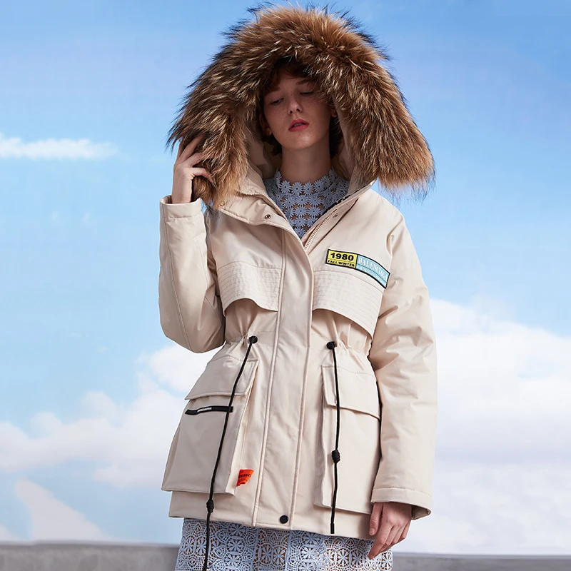 Женский пуховик на утином пуху MissFoFo теплая офисная куртка молнии с большим мехом