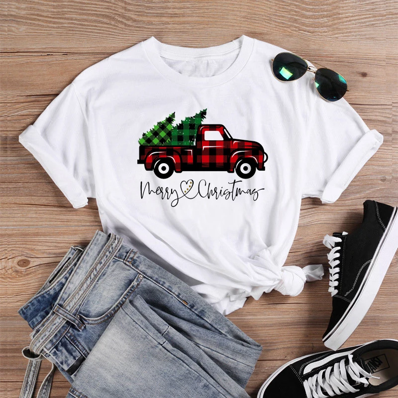 Цветная клетчатая веселая Рождественская женская футболка с рисунком буйвола 100%