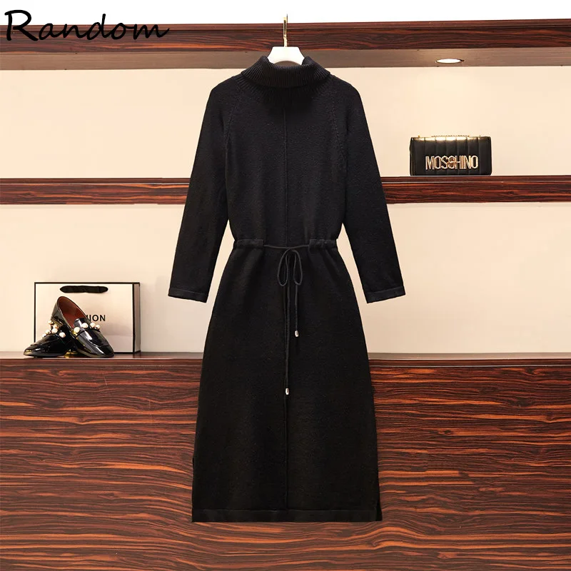 Женское осенне-зимнее платье-свитер с высоким воротником новинка 2020 Модный