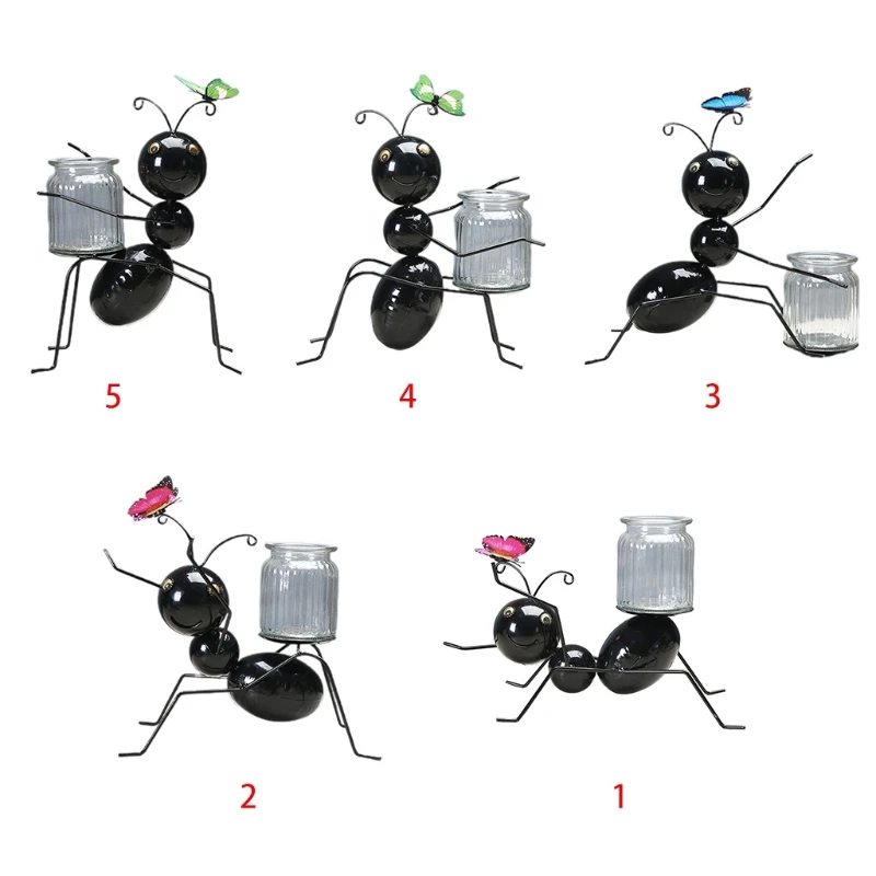 

Table Desk Wrought Iron Ant Glass Hydroponic Vase Flower Plant Pot with Wooden Tray Office Decor Water Storage Plant Gardening P