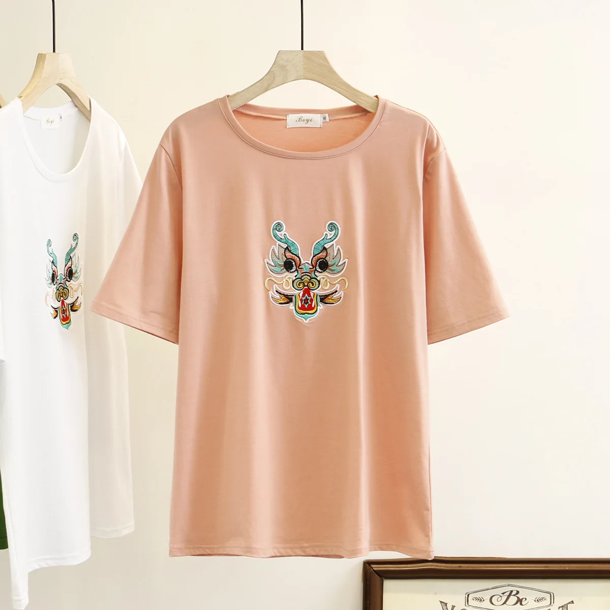 Китайский дракон вышивка футболка Женские повседневные футболки новая летняя