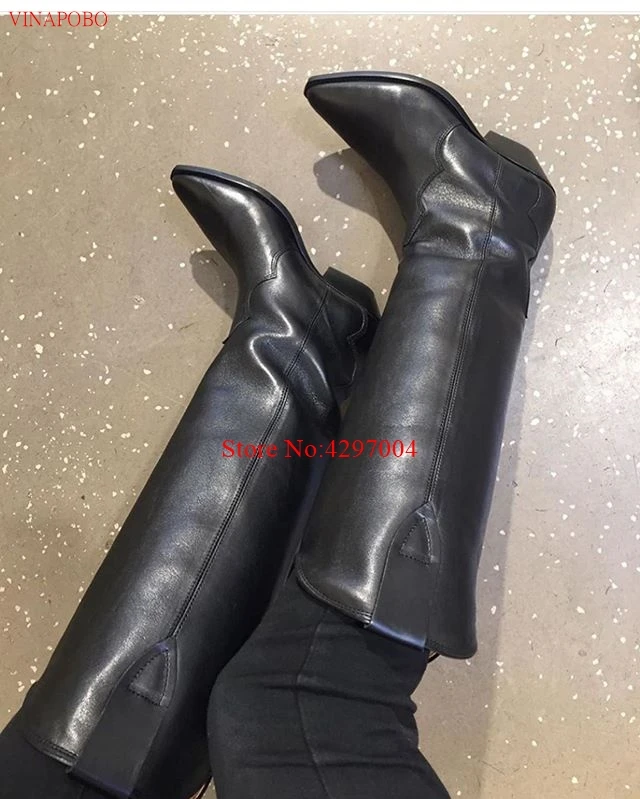 Женские замшевые сапоги до колена высокие ковбойские из натуральной кожи с