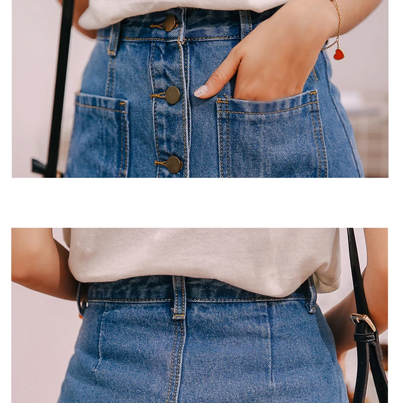 

Denim Skirt High Waist A-line Mini Skirts Women 2020 Summer New Arrivals Single Button Pockets Blue Jean Skirt Style Saia Jeans