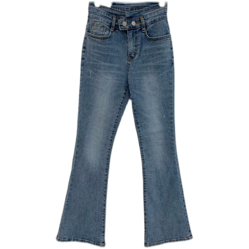 

Spring Fashion High Waist Bell Bottom Jeans Female Korean Style Bell Bottom Pants Women Office Denim Jeans Womens